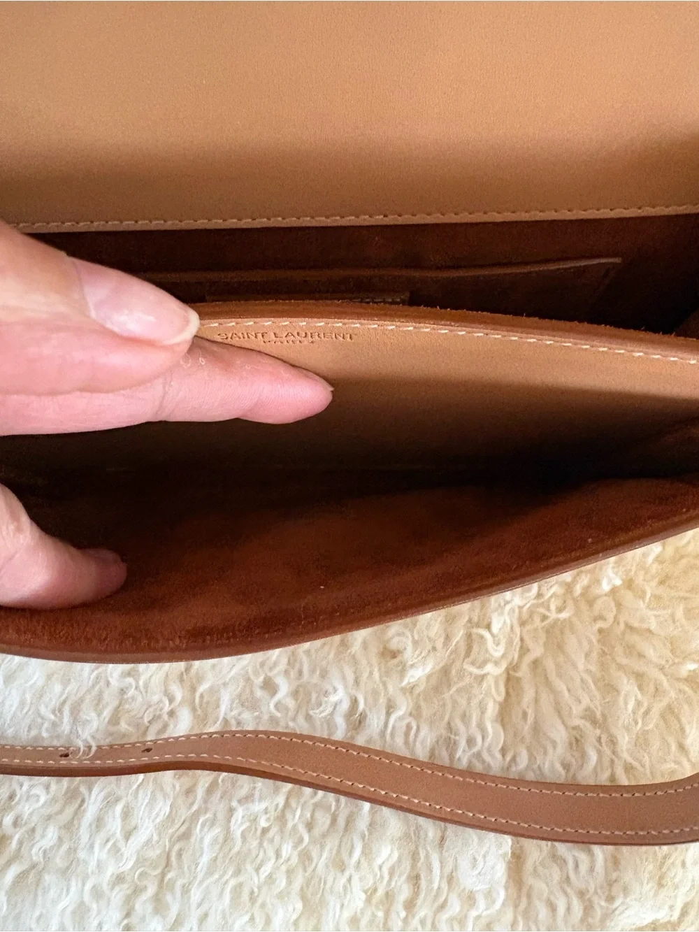 Saint Laurent Smooth Calfskin Medium Monogram Sunset Satchel Natural Tan